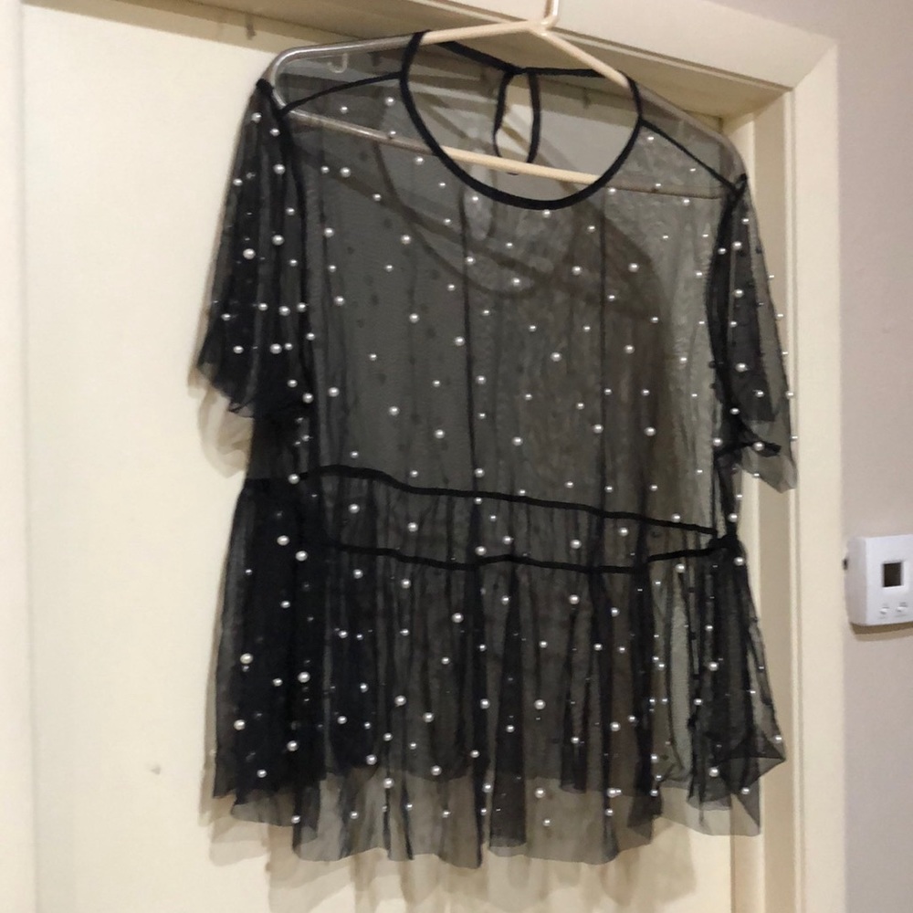 Black sheer top with pearls